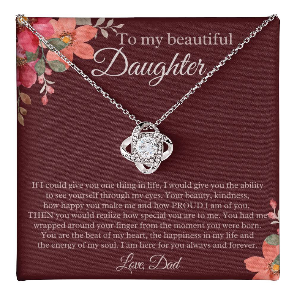 Daughter Gift from Dad Love Knot Necklace (Yellow & White Gold) Daughter Gifts, Father Daughter Gift Dad to Daughter Necklace with Message Card