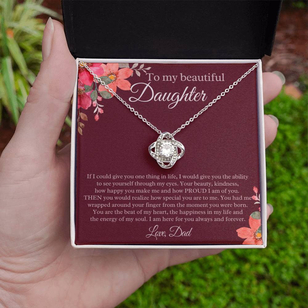 Daughter Gift from Dad Love Knot Necklace (Yellow & White Gold) Daughter Gifts, Father Daughter Gift Dad to Daughter Necklace with Message Card