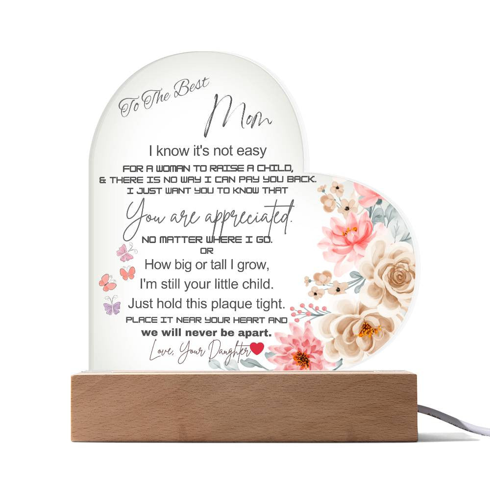 To the best Mom Heart Acrylic Plaque Gift for Mother's Day, Mom birthday gift, Mom Anniversary gift, Mom Christmas gift Gift From Daughter/Son, Best Mom