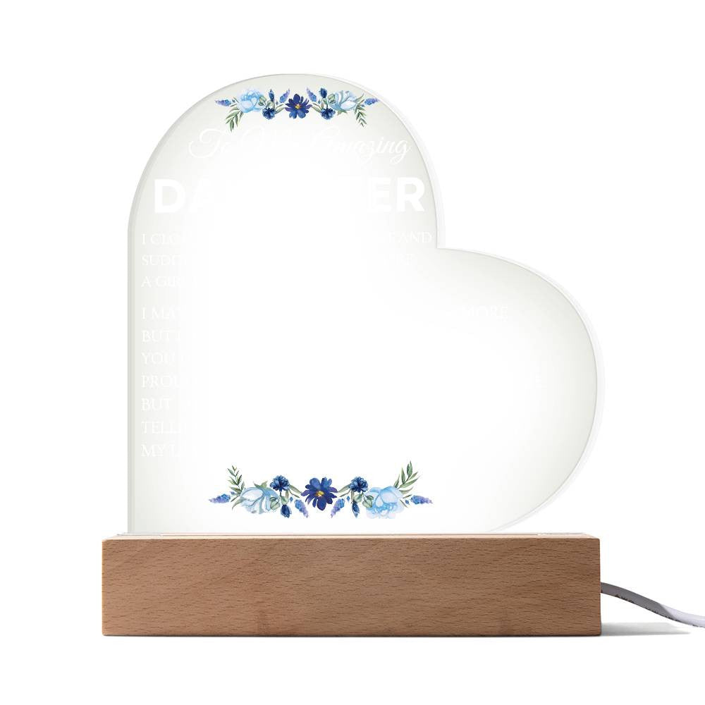 Acrylic Heart Heart Shaped Plaque - Beautiful Floral Acrylic Desk Decoration - Perfect Gift for Daughter from Mom for Graduation, Birthday, Wedding, Christmas & New YearPlaque