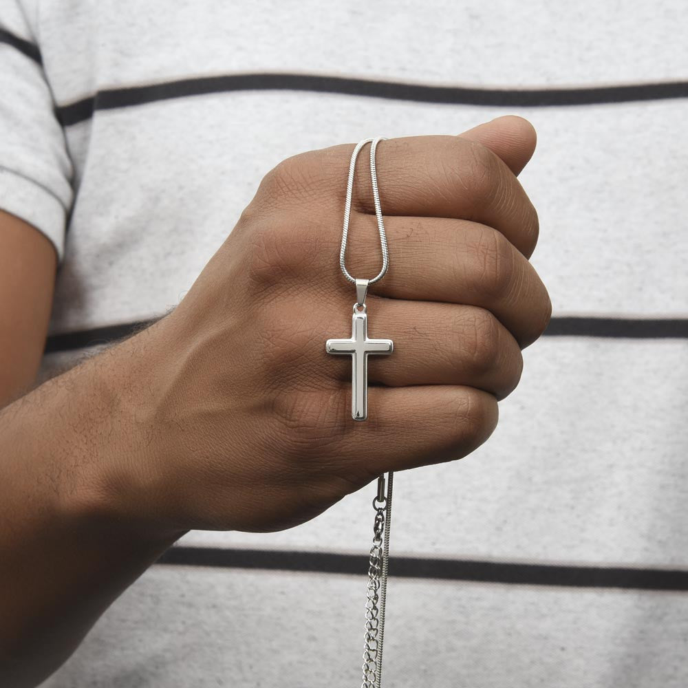 To My Son Cross Pendant Necklace – Stainless Steel Cuban Chain Jewelry with Card and Gift Box, Perfect for Birthdays, Valentine’s Day, and Christmas