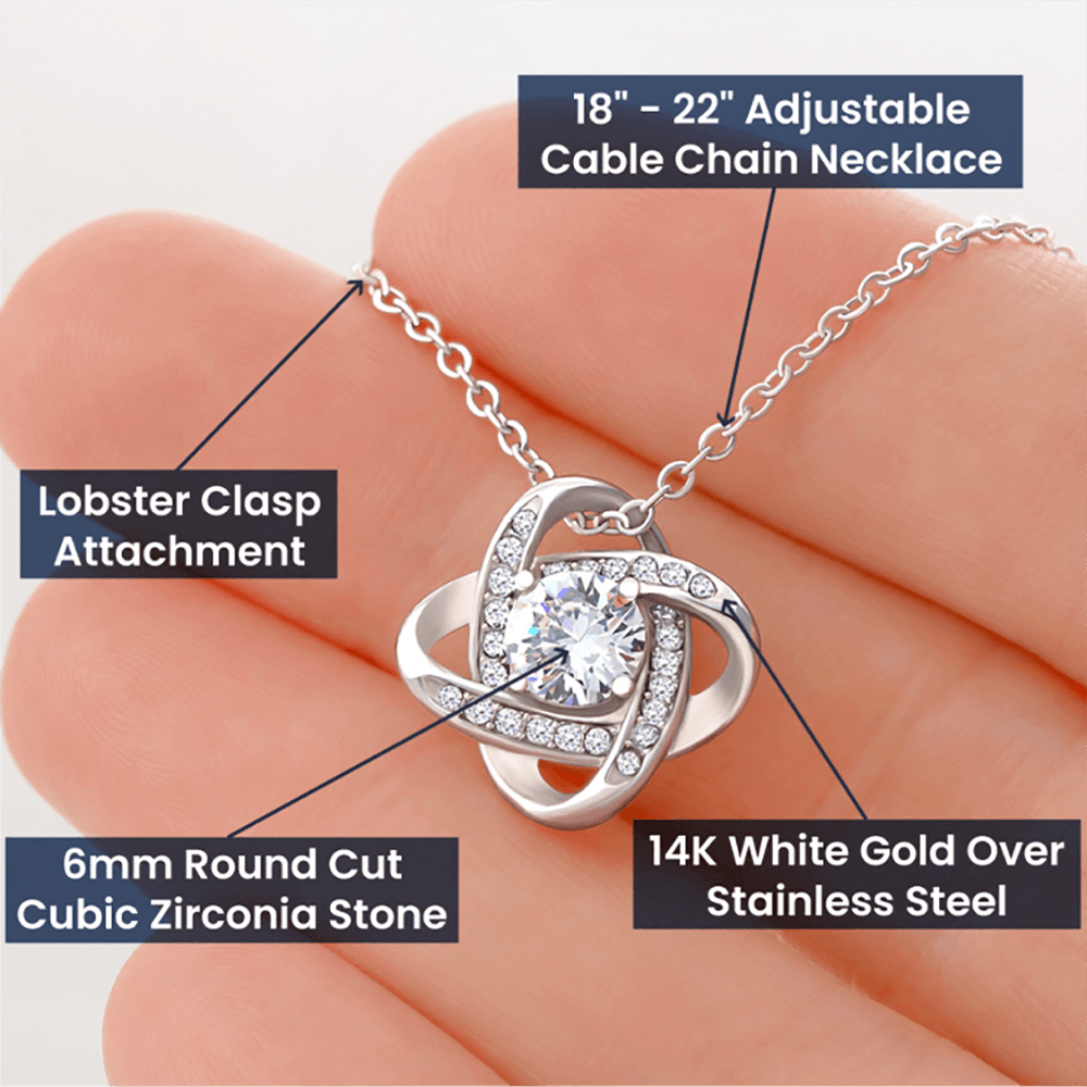 Love Knot Necklace – 14k White Gold or 18k Yellow Gold Over Stainless Steel, Cubic Zirconia Pendant | Perfect Gift for Her – Anniversary, Birthday, Special Occasions