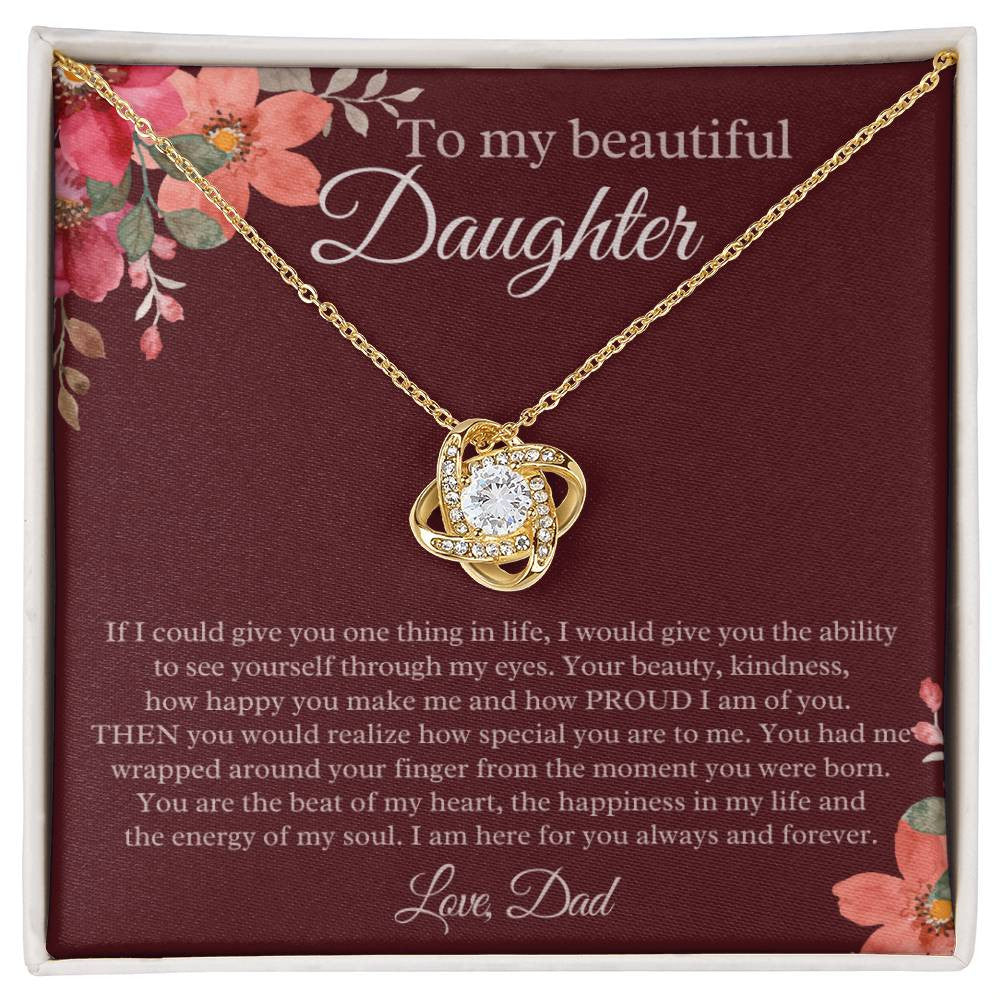 Daughter Gift from Dad Love Knot Necklace (Yellow & White Gold) Daughter Gifts, Father Daughter Gift Dad to Daughter Necklace with Message Card