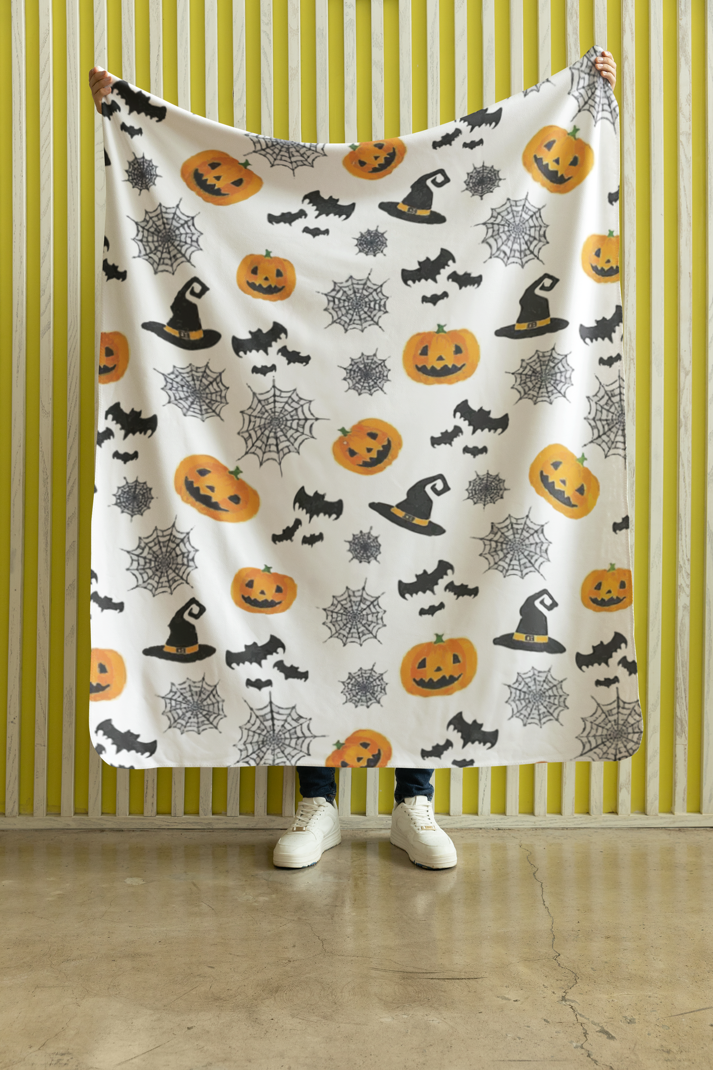 Halloween Flannel Blanket - Spider Web, Witch Hat, Black Bat, Pumpkin Print | Soft Cozy Throw for Bed, Couch, Office & Travel | Warm Lightweight Plush Blanket - Perfect Halloween & Christmas Gift