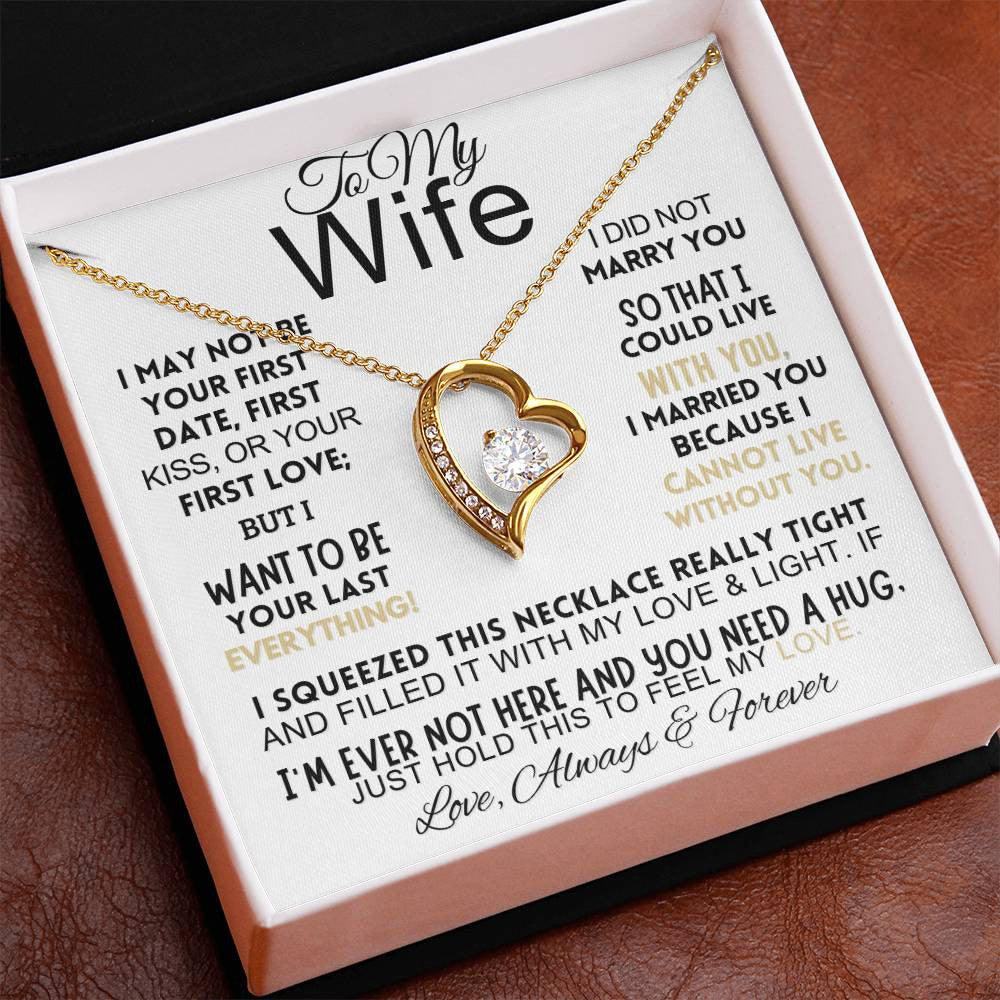 To My Wife Necklace Gold Forever Love Necklace with Message Card, Sentimental Gifts, Anniversary Gifts For Couple, Gift for Wife