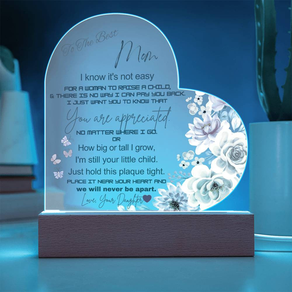 To the best Mom Heart Acrylic Plaque Gift for Mother's Day, Mom birthday gift, Mom Anniversary gift, Mom Christmas gift Gift From Daughter/Son, Best Mom