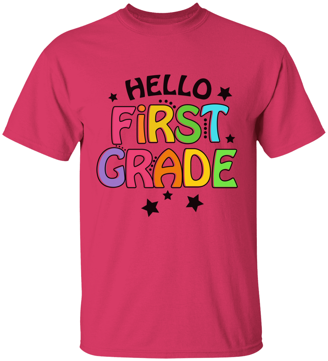 Unisex Cute Round Neck 'Hello First Grade' Graphic Tee, Short Sleeve Casual Summer T-Shirt, Kids Clothing