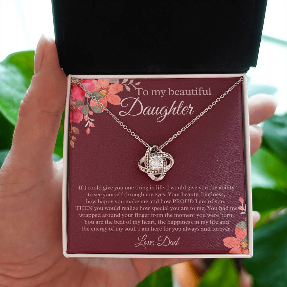 Daughter Gift from Dad Love Knot Necklace (Yellow & White Gold) Daughter Gifts, Father Daughter Gift Dad to Daughter Necklace with Message Card