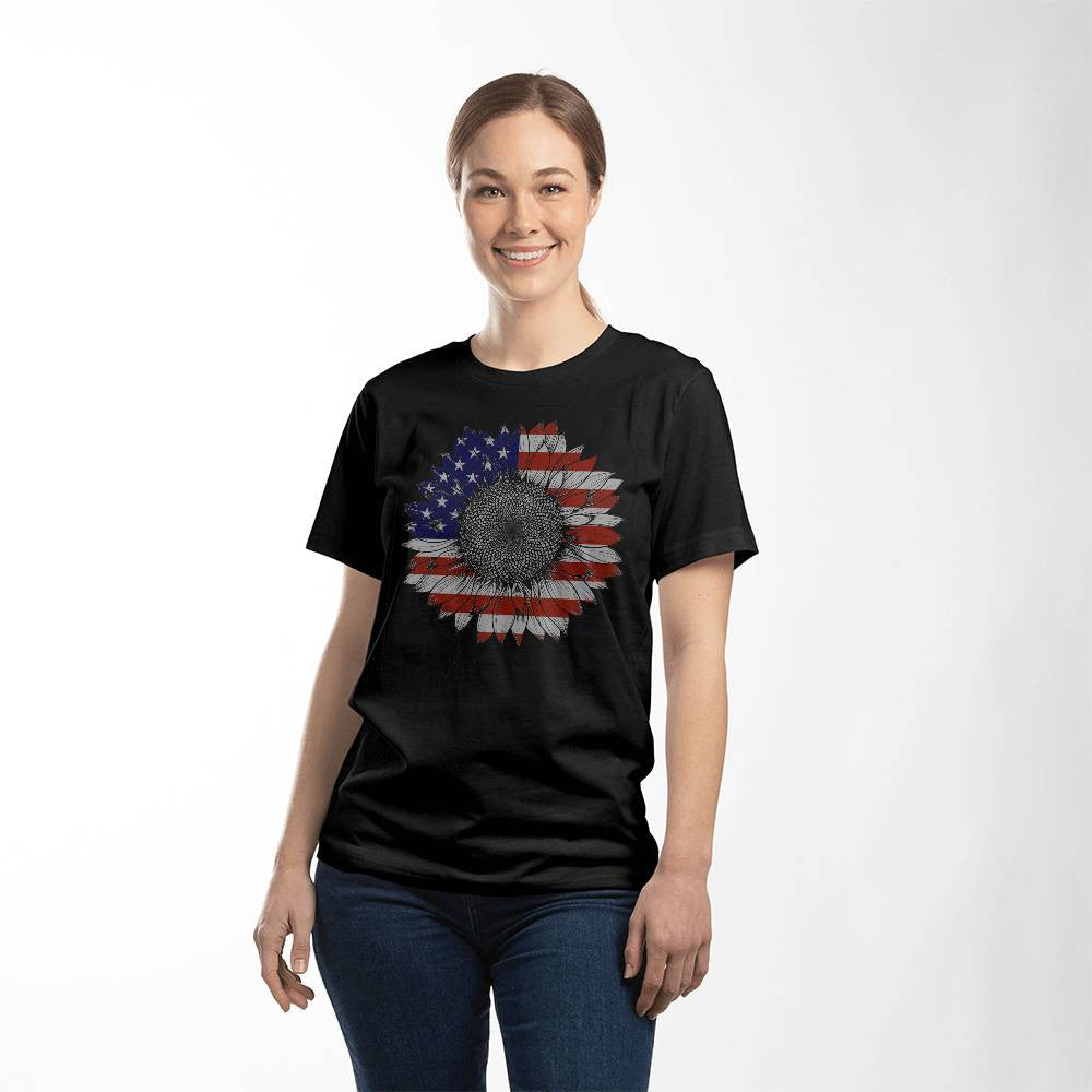 America Sunflower Shirt, USA Flag Flower T Shirt, Gift For American, 4th Of July Flag Graphic T-Shirt, Freedom TShirt, Independence Shirt