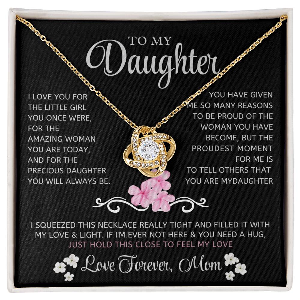 Yellow & White Gold Love Knot Necklace with Keepsake Card – Meaningful Mom-to-Daughter Gift for Special Occasions