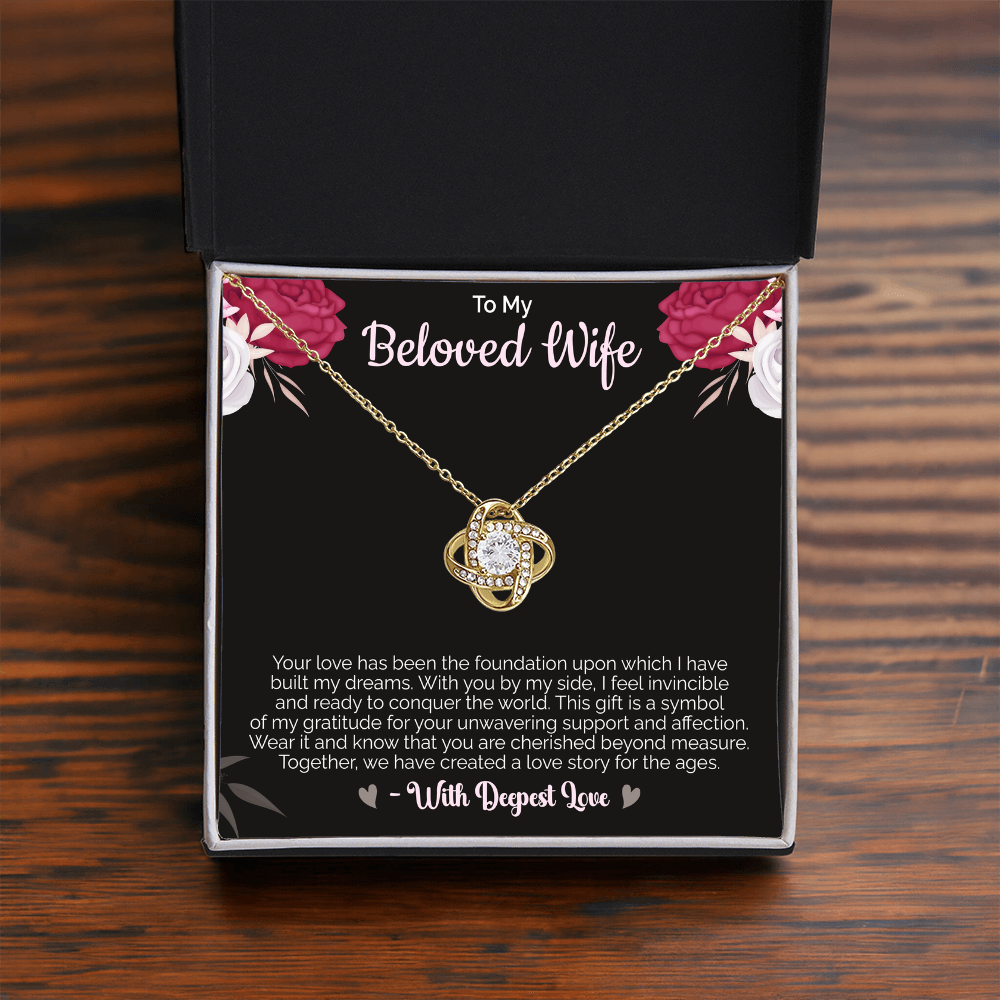 To my Beloved Wife - Love Knot Necklace – Sentimental Jewelry for Wife, Suitable for Valentine's Day, Birthday, Anniversary, Christmas