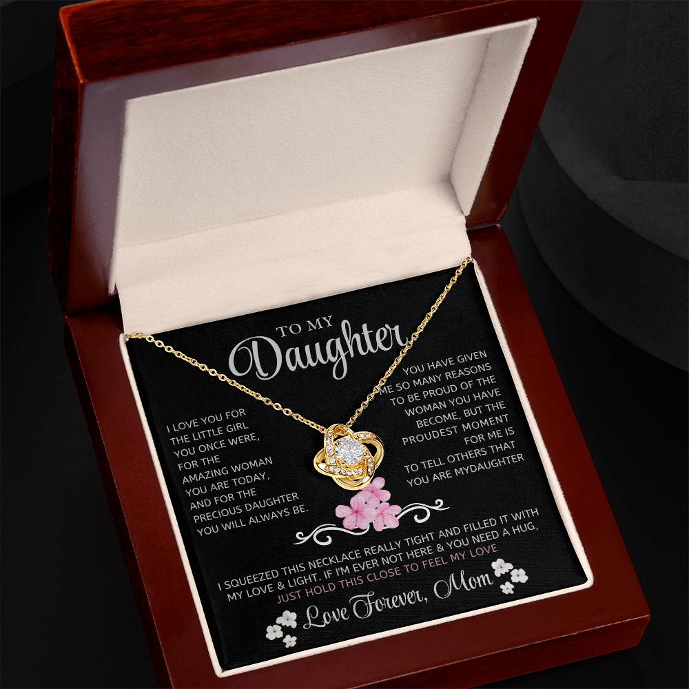 Yellow & White Gold Love Knot Necklace with Keepsake Card – Meaningful Mom-to-Daughter Gift for Special Occasions