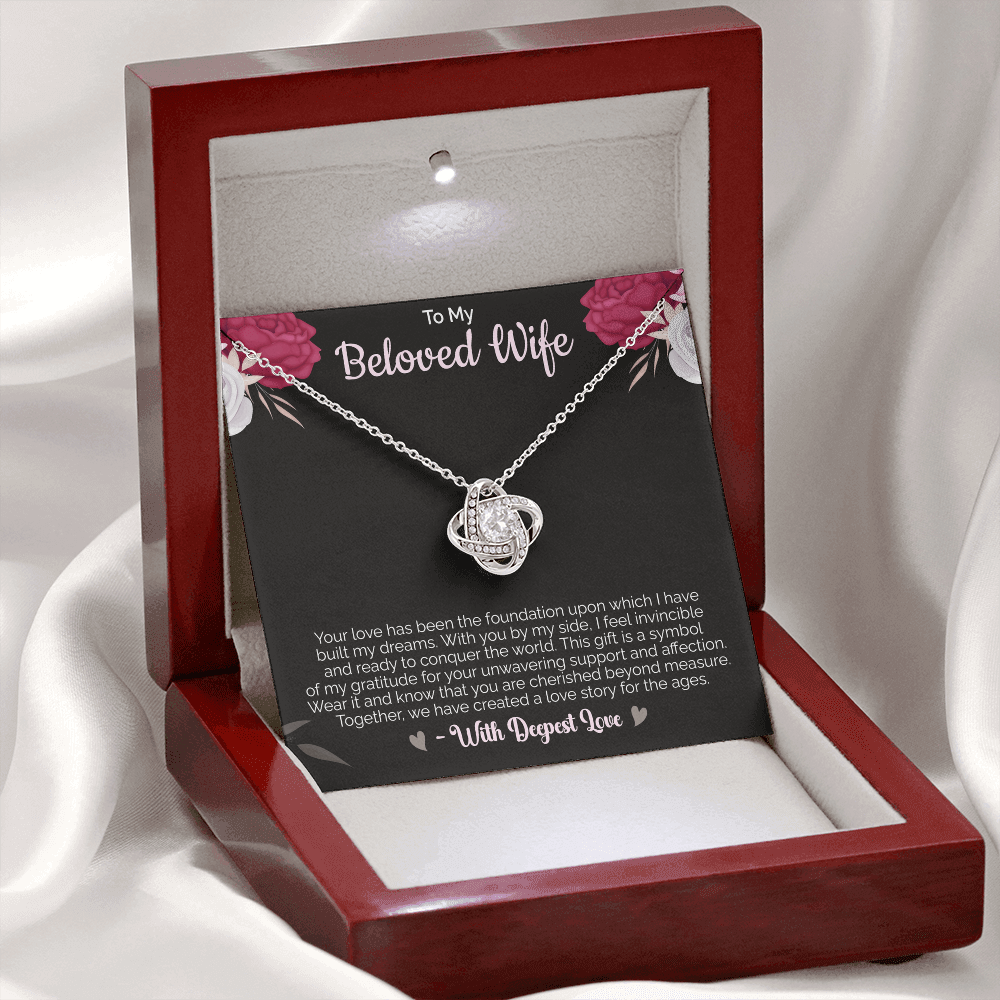 To my Beloved Wife - Love Knot Necklace – Sentimental Jewelry for Wife, Suitable for Valentine's Day, Birthday, Anniversary, Christmas