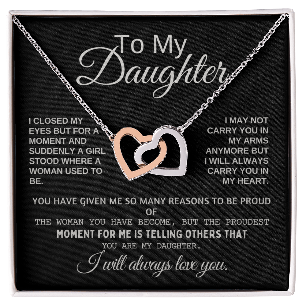 To My Daughter Heart Necklace – Two-Tone Copper & Zircon with Sentimental Gift Card