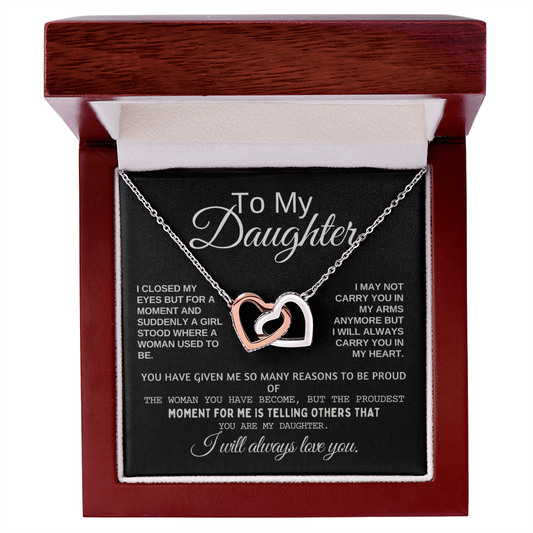 To My Daughter Heart Necklace – Two-Tone Copper & Zircon with Sentimental Gift Card