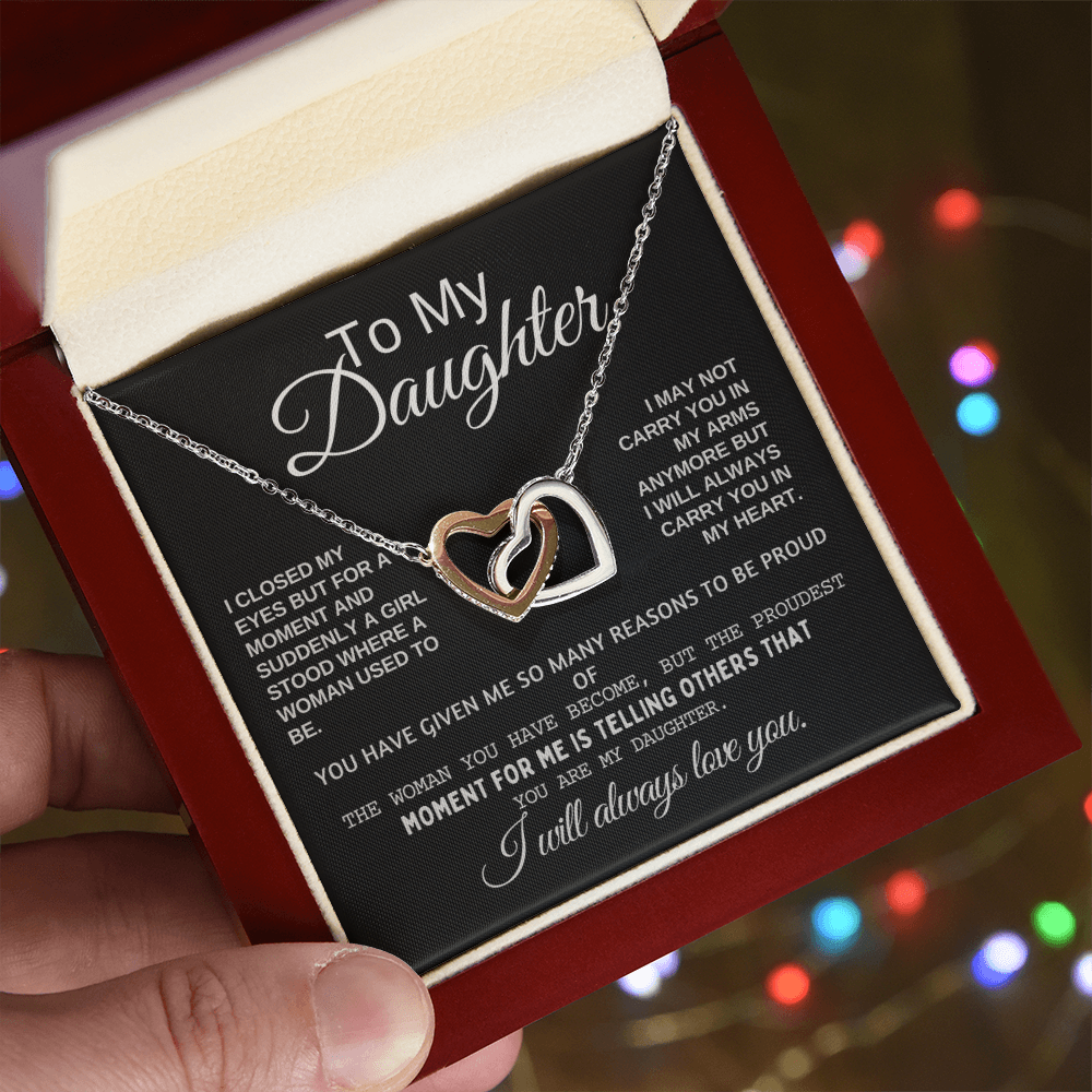 To My Daughter Heart Necklace – Two-Tone Copper & Zircon with Sentimental Gift Card