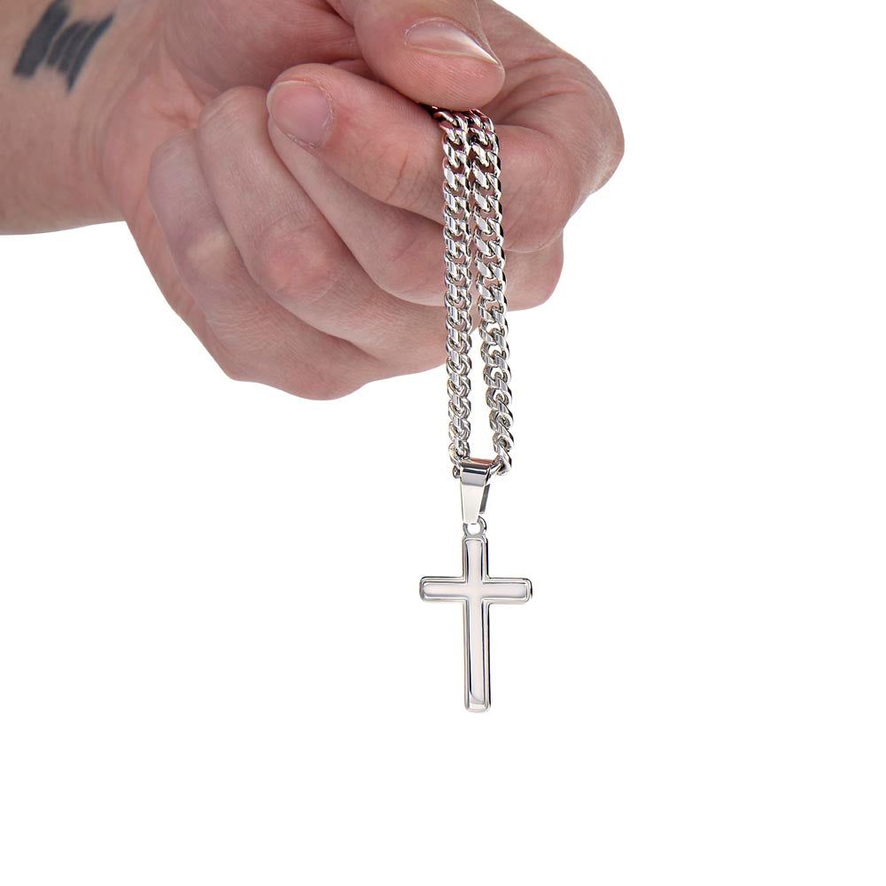 To My Son Cross Pendant Necklace – Stainless Steel Cuban Chain Jewelry with Card and Gift Box, Perfect for Birthdays, Valentine's Day, and Christmas