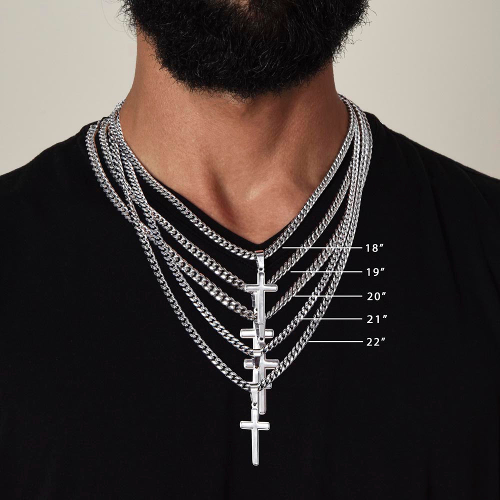 To My Son Cross Pendant Necklace – Stainless Steel Cuban Chain Jewelry with Card and Gift Box, Perfect for Birthdays, Valentine's Day, and Christmas