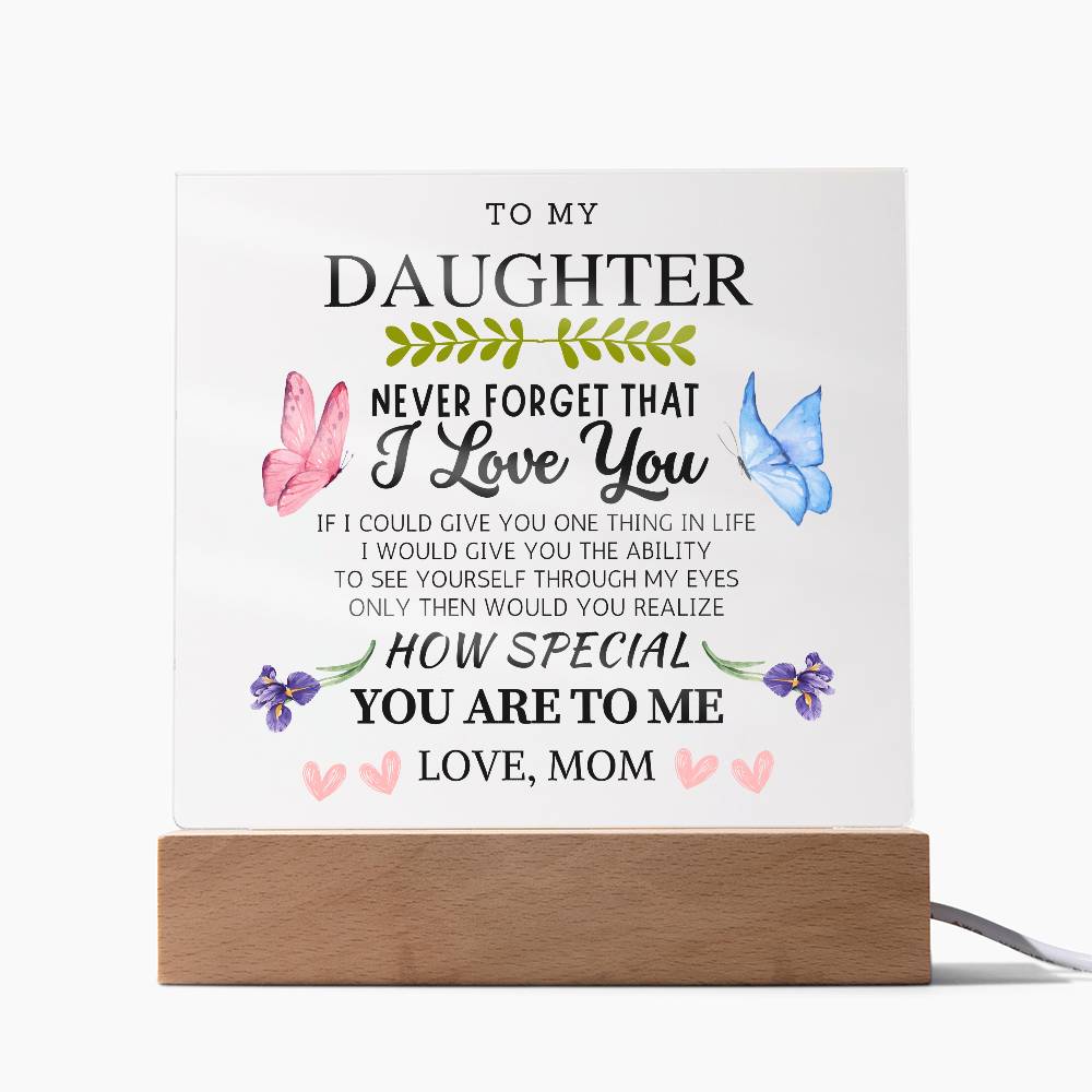 To My Daughter Acrylic Plaque with Heartwarming Message – LED Light Base, USB or Battery Powered, Perfect Keepsake for Loved Ones