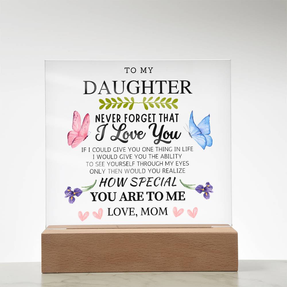 To My Daughter Acrylic Plaque with Heartwarming Message – LED Light Base, USB or Battery Powered, Perfect Keepsake for Loved Ones