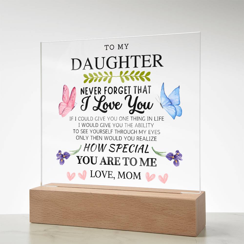 To My Daughter Acrylic Plaque with Heartwarming Message – LED Light Base, USB or Battery Powered, Perfect Keepsake for Loved Ones