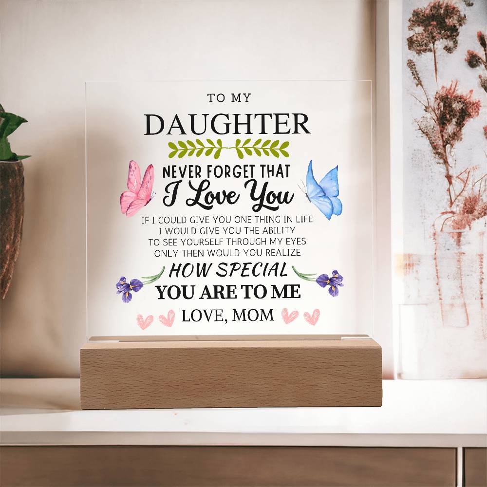 To My Daughter Acrylic Plaque with Heartwarming Message – LED Light Base, USB or Battery Powered, Perfect Keepsake for Loved Ones