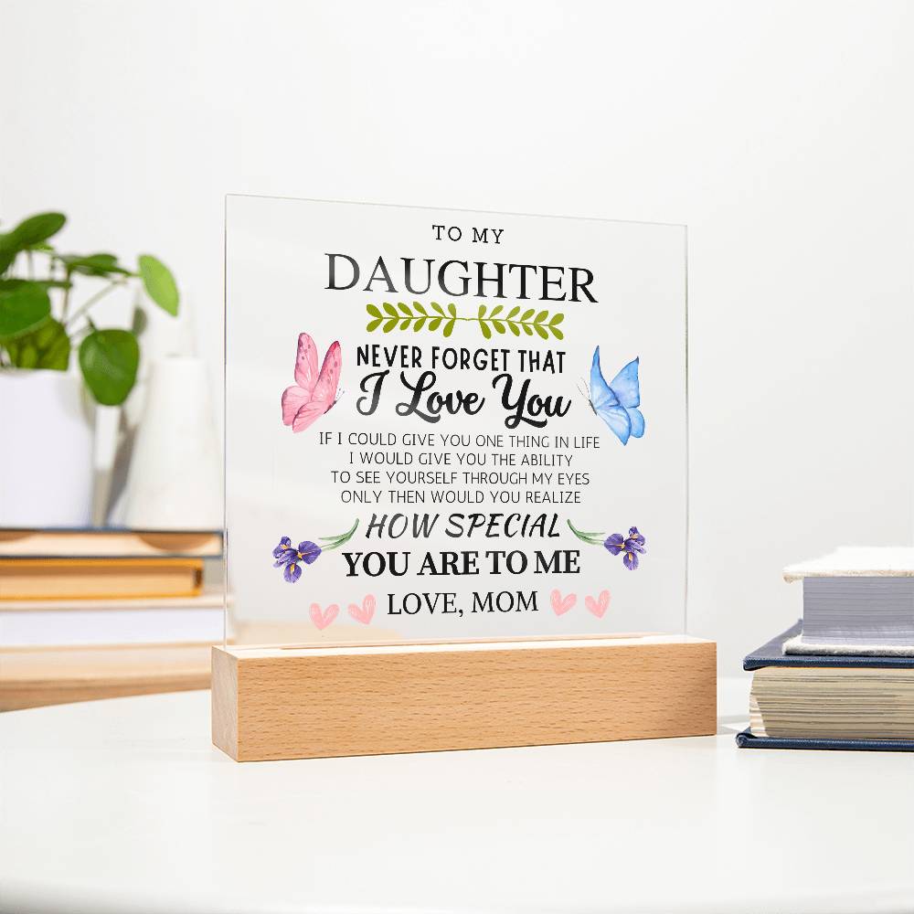 To My Daughter Acrylic Plaque with Heartwarming Message – LED Light Base, USB or Battery Powered, Perfect Keepsake for Loved Ones