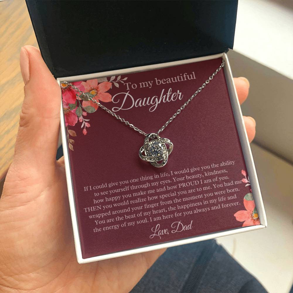 Daughter Gift from Dad Love Knot Necklace (Yellow & White Gold) Daughter Gifts, Father Daughter Gift Dad to Daughter Necklace with Message Card