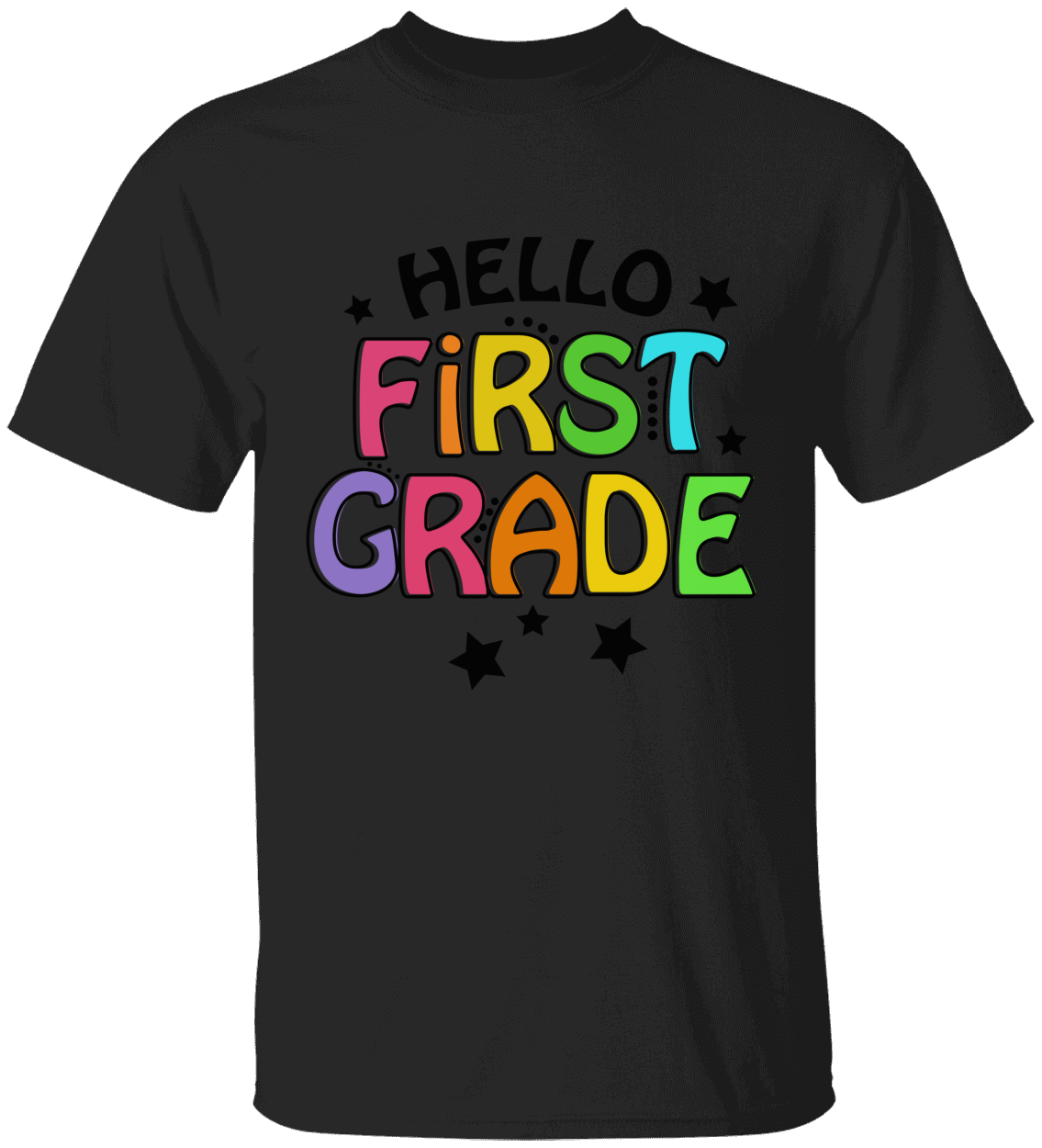 Unisex Cute Round Neck 'Hello First Grade' Graphic Tee, Short Sleeve Casual Summer T-Shirt, Kids Clothing