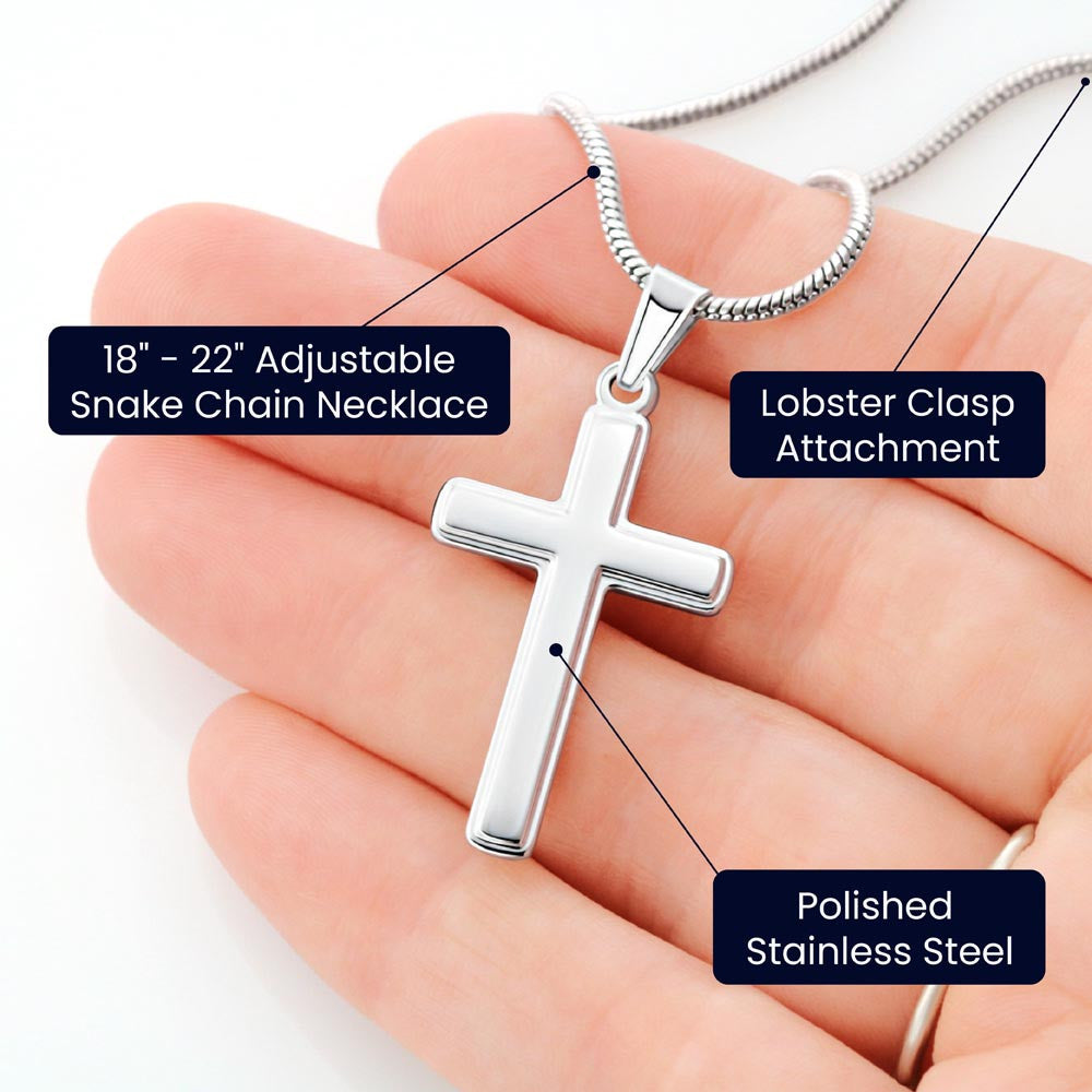 To My Son Cross Pendant Necklace – Stainless Steel Cuban Chain Jewelry with Card and Gift Box, Perfect for Birthdays, Valentine’s Day, and Christmas