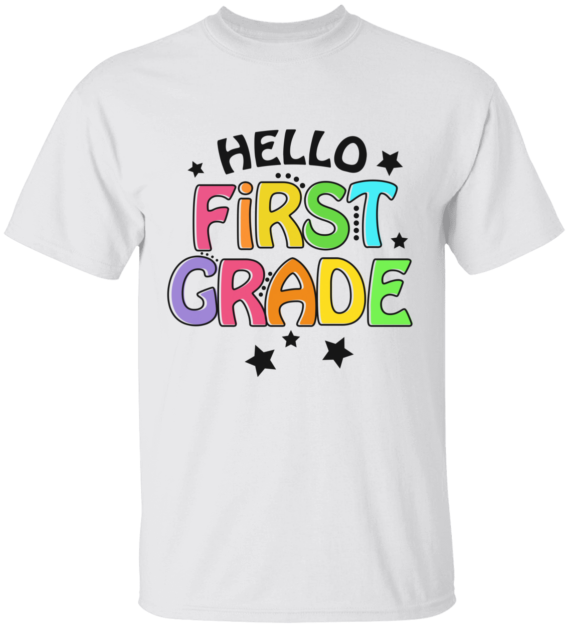 Unisex Cute Round Neck 'Hello First Grade' Graphic Tee, Short Sleeve Casual Summer T-Shirt, Kids Clothing