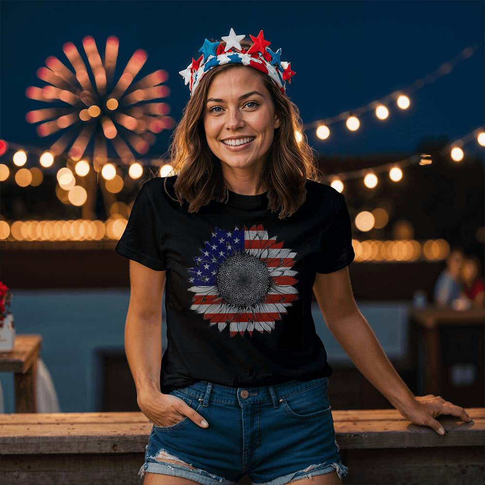 America Sunflower Shirt, USA Flag Flower T Shirt, Gift For American, 4th Of July Flag Graphic T-Shirt, Freedom TShirt, Independence Shirt