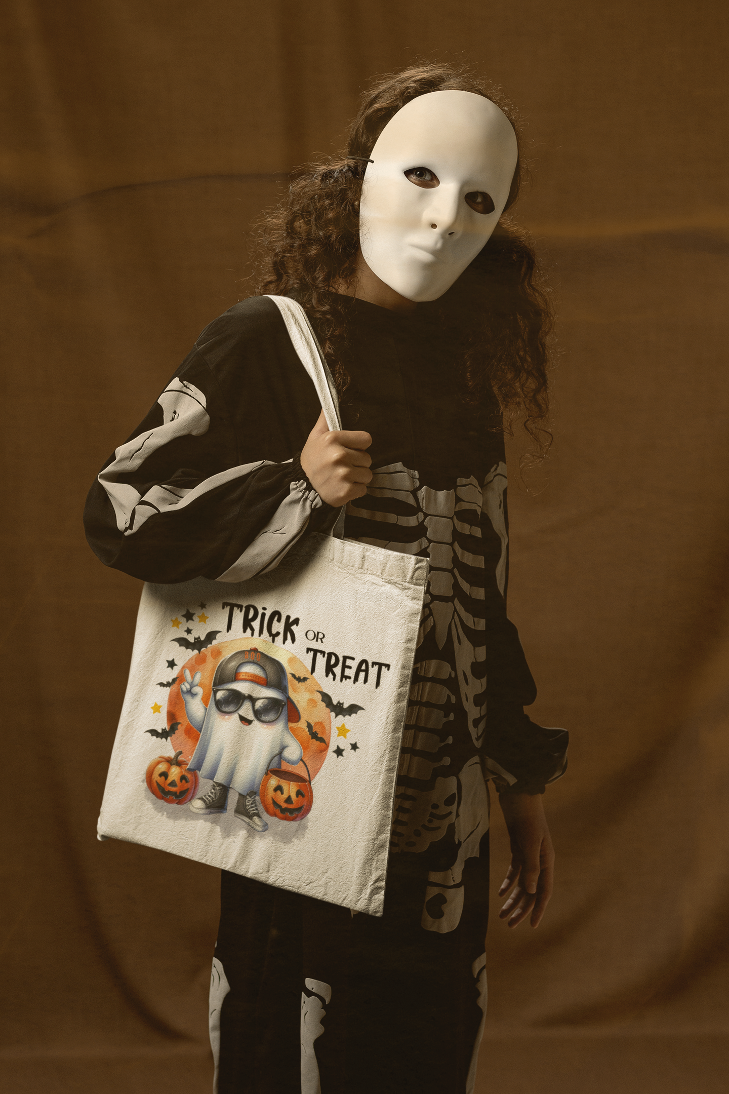 Halloween Tote Bag, Pumpkin Goodie Bag Ghost Canvas Tote Bag, Trick or Treat Candy Bags