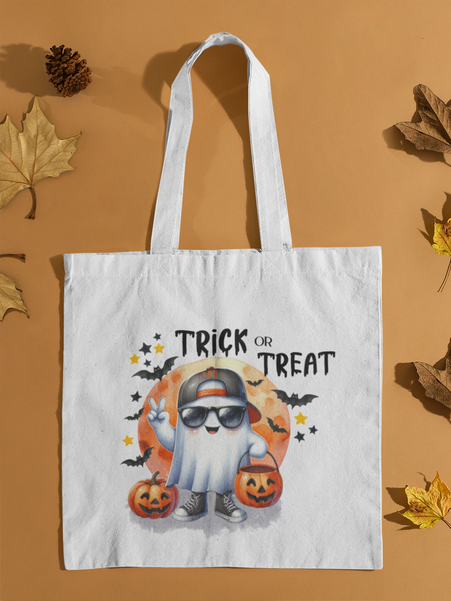 Halloween Tote Bag, Pumpkin Goodie Bag Ghost Canvas Tote Bag, Trick or Treat Candy Bags