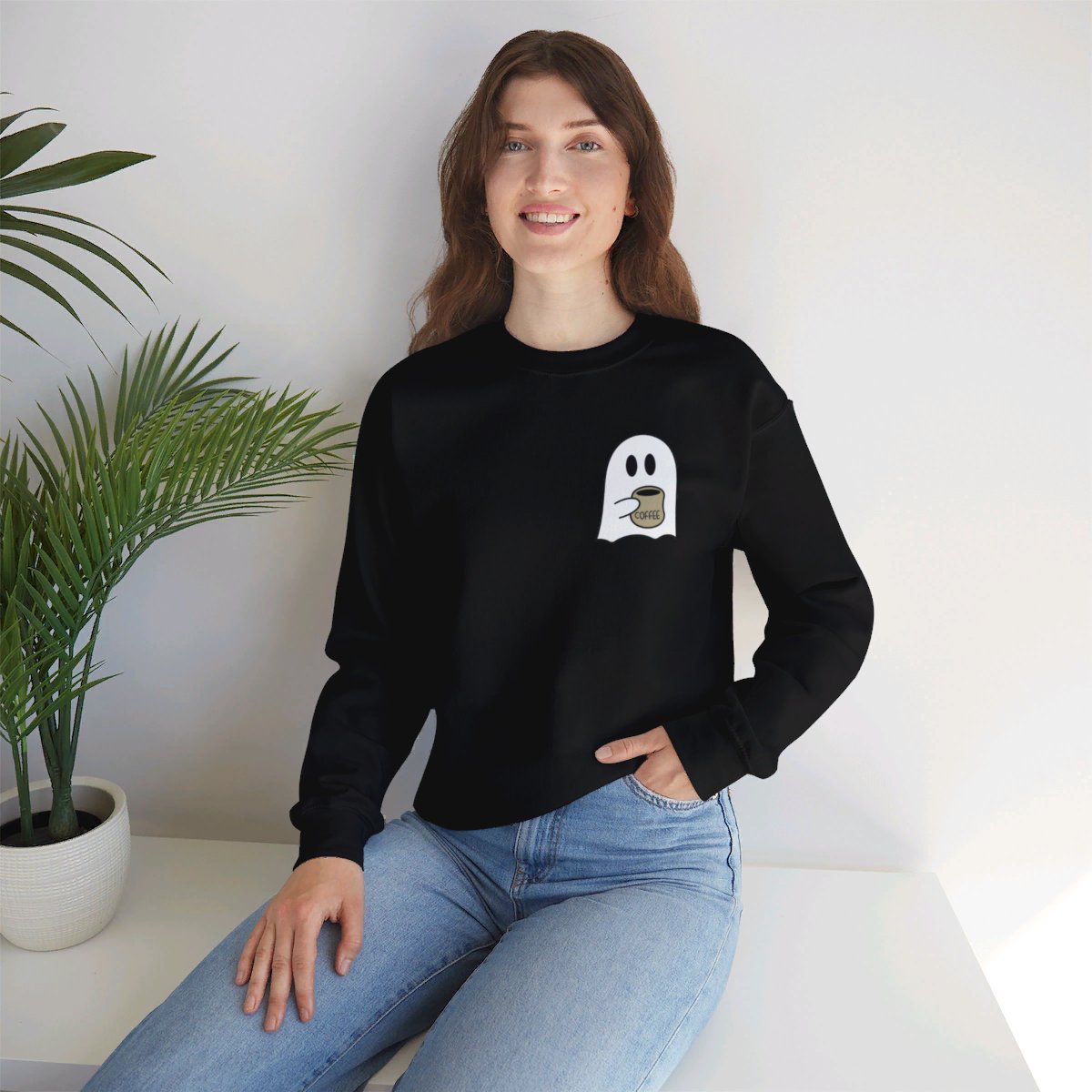 Spooky Coffee Sweatshirt - Cute Women's Ghost Graphic Tee for Fall | Halloween Party & Autumn Coffee Lover Shirt