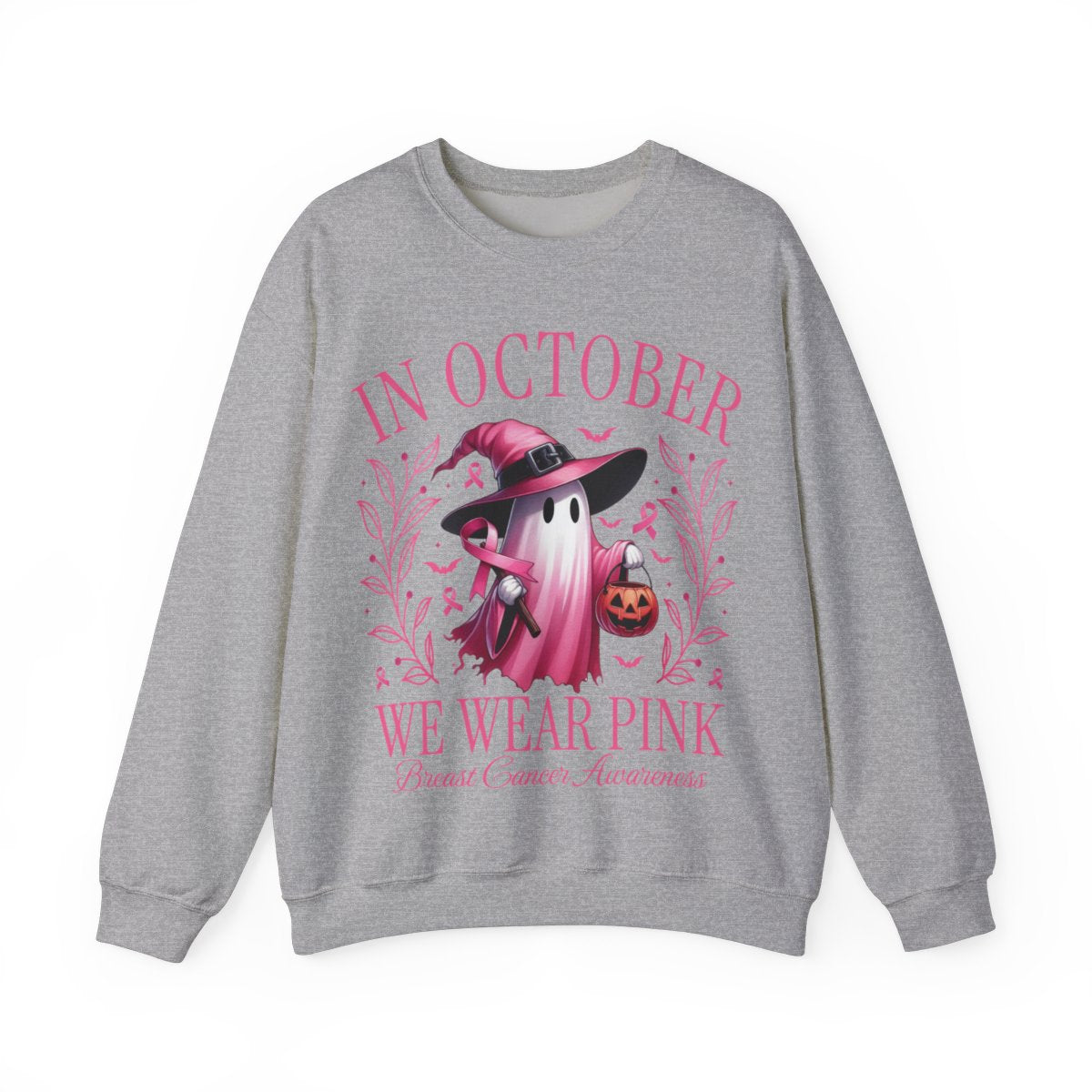 October Breast Cancer Awareness Sweatshirt - Retro Pink Ghost Halloween Sweatshirt | In October We Wear Pink for Breast Cancer