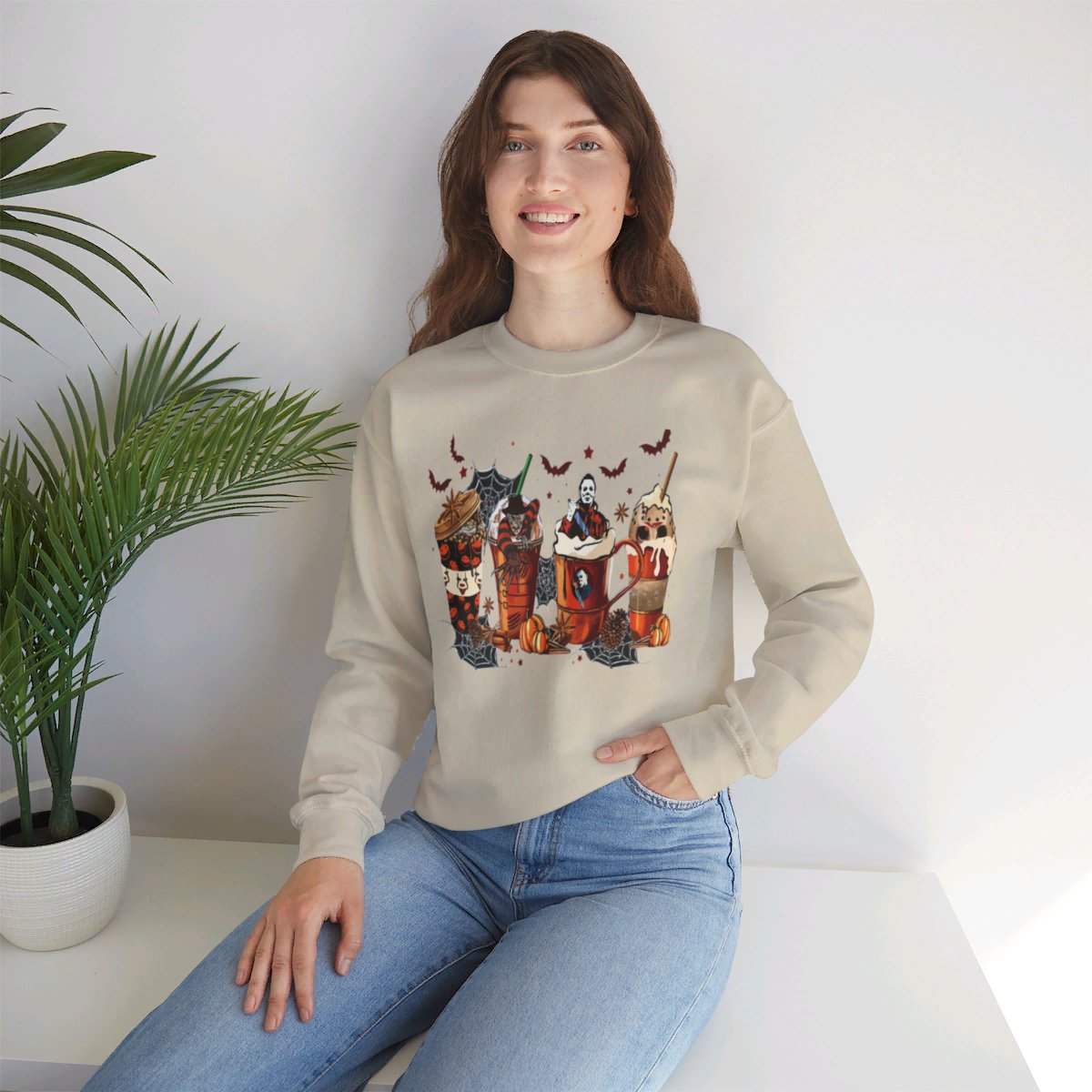 Skeleton Coffee Cup Sweatshirt - Halloween Skull Design Sweater, Spooky Sweater for Coffee Lovers