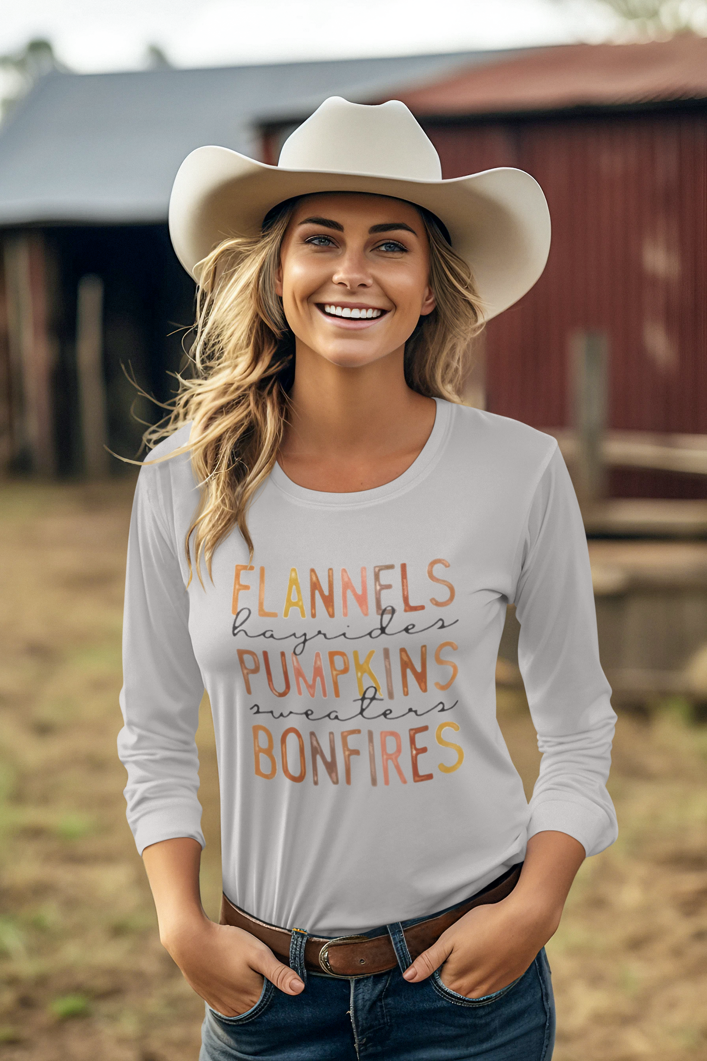 Women's Long Sleeve Crew Neck Tee - Halloween Pumpkin Design | Casual Fall & Spring Top